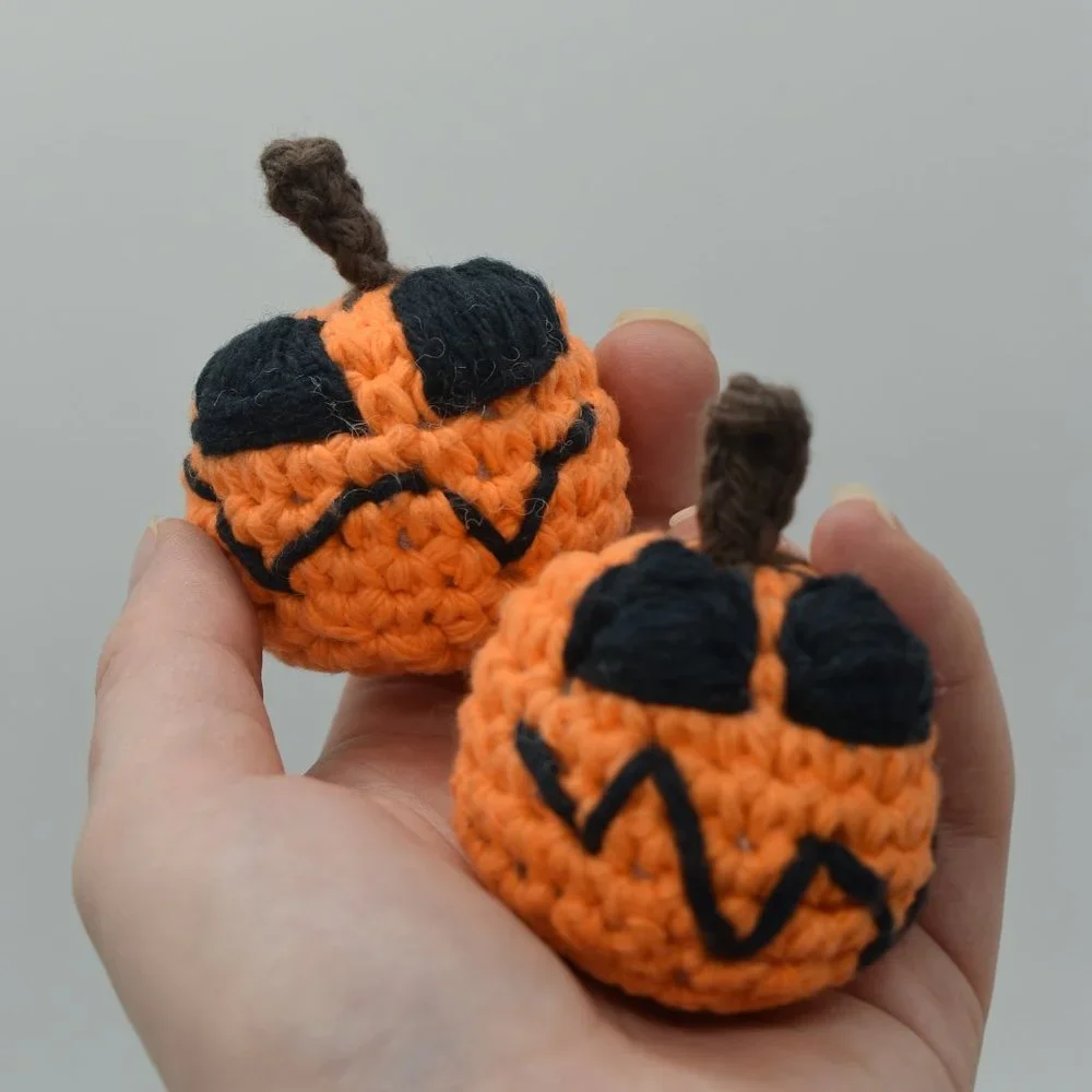 Handcrafted Crochet Catnip Jack O lantern Pumpkins Cat Toys Set of Two